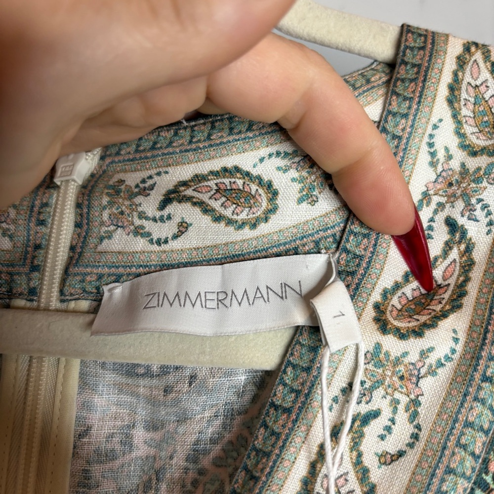 Zimmermann White Mini Dress with Teal and Beige Paisley Embroidery - Picture 10 of 16